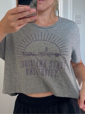 LSU Louisiana State University Grey Skyline T Shirt Crop T